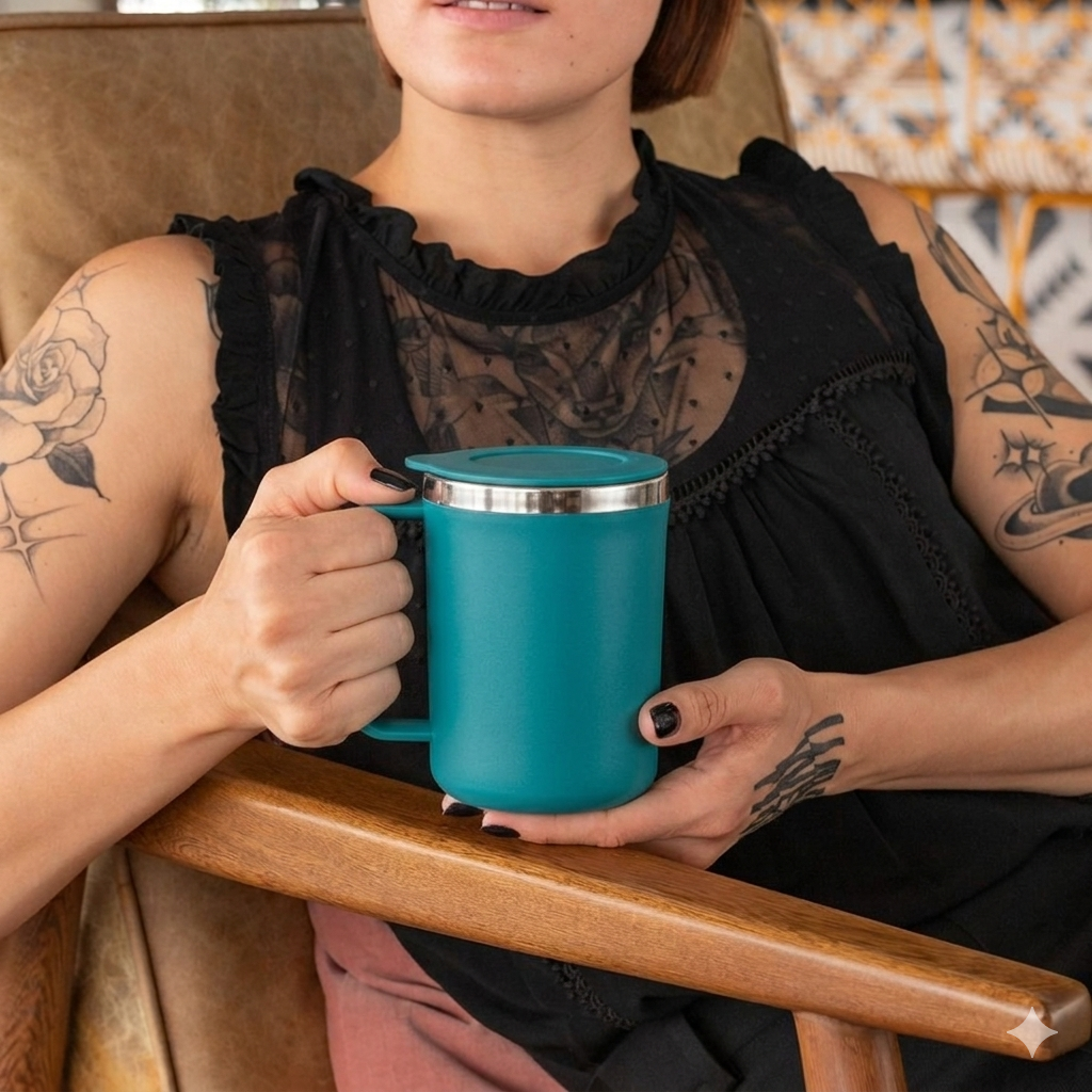 Stainless Steel insulated coffee travel mug with lid blue