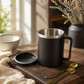Stainless Steel insulated coffee travel mug with lid Black 400ml