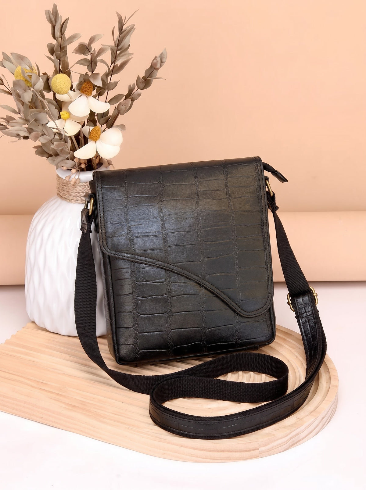 Black Italian leather cross bag