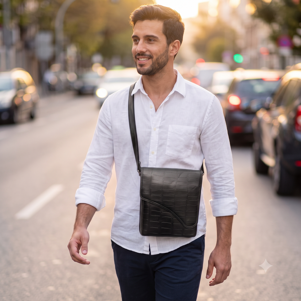 Black Italian leather cross bag
